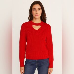 New York & Company Red Knit Sweater Size‎ M Cozy Cutout Neck Trendy Fall/Winter
